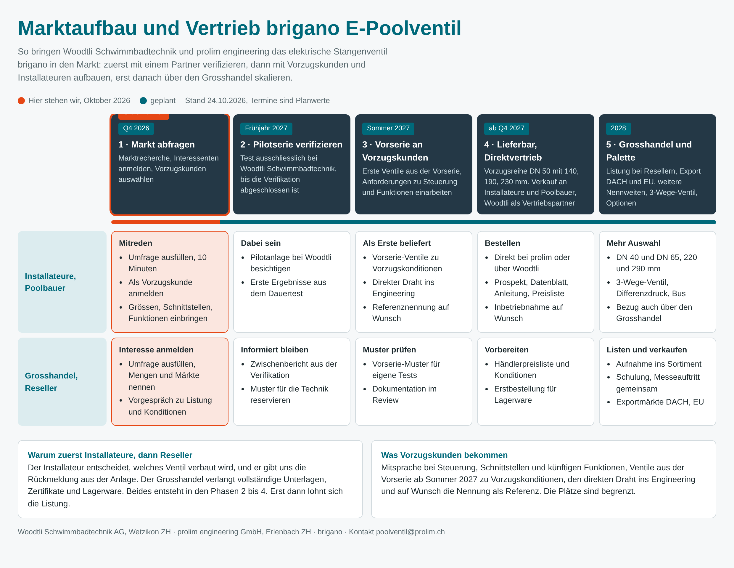 Fahrplan Marktaufbau und Vertrieb E-Poolventil in fünf Stufen